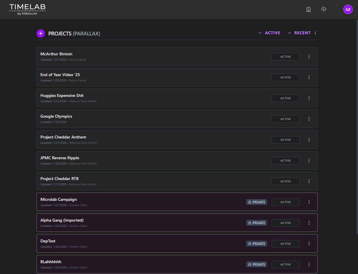 Timelab Projects Interface